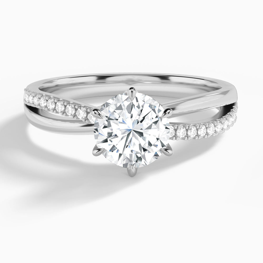 Round Accents Lab Grown Diamond Engagement Ring In 14K White Gold - Lucenjuri