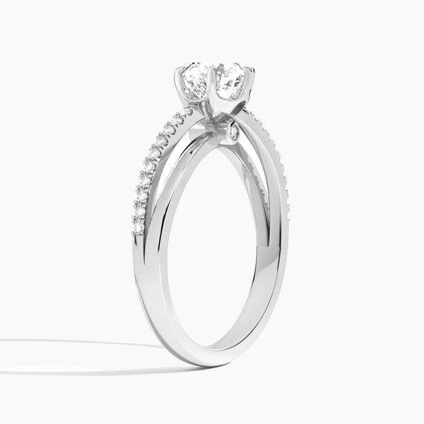 Round Accents Lab Grown Diamond Engagement Ring In 14K White Gold, Angle View
