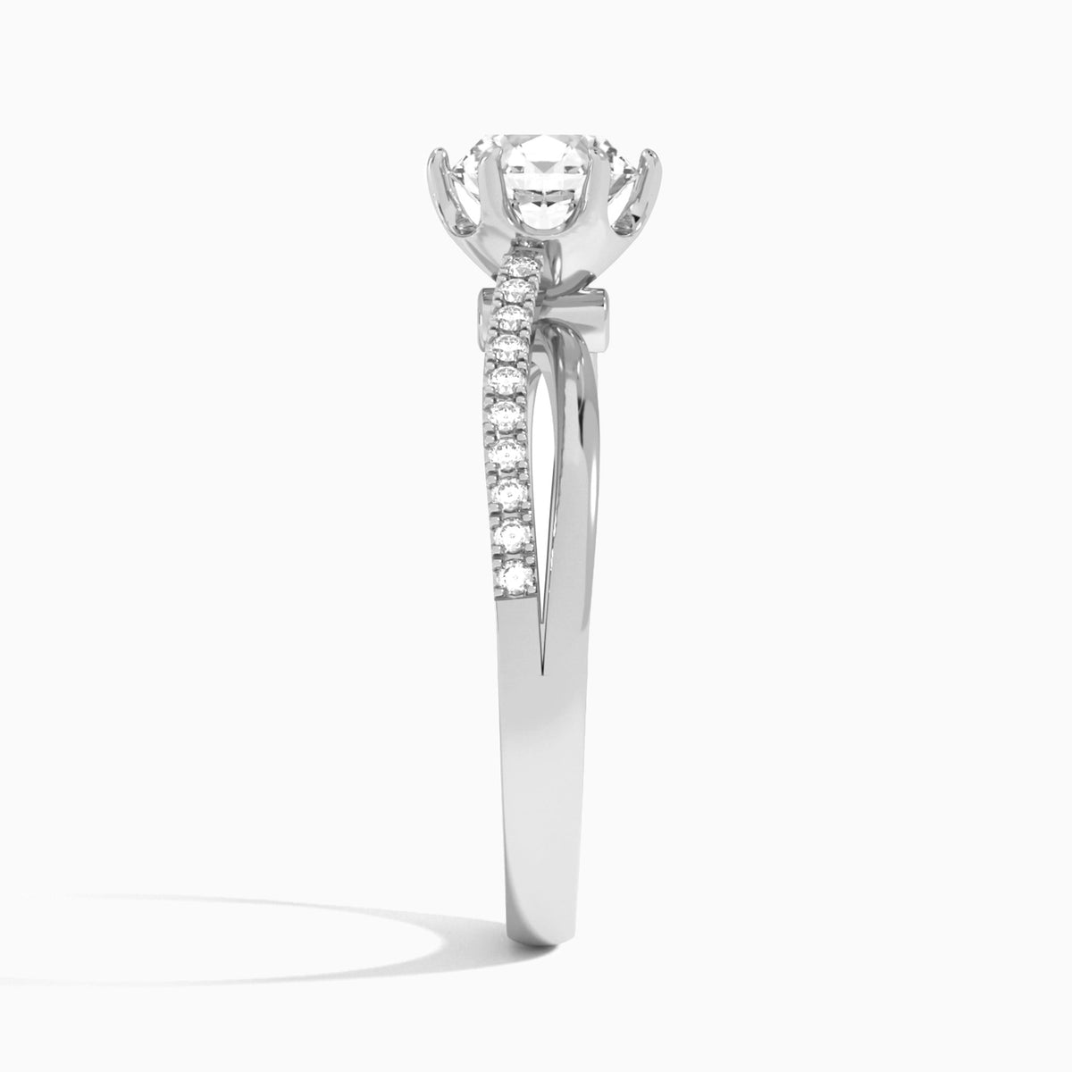 Round Accents Lab Grown Diamond Engagement Ring In 14K White Gold, Side View