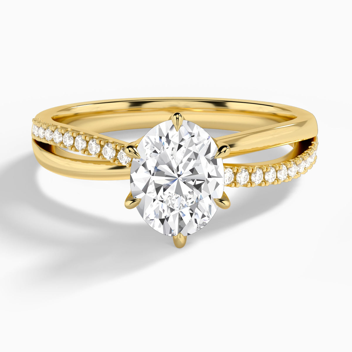 Oval Accents Lab Grown Diamond Engagement Ring In 18K Yellow Gold - Lucenjuri