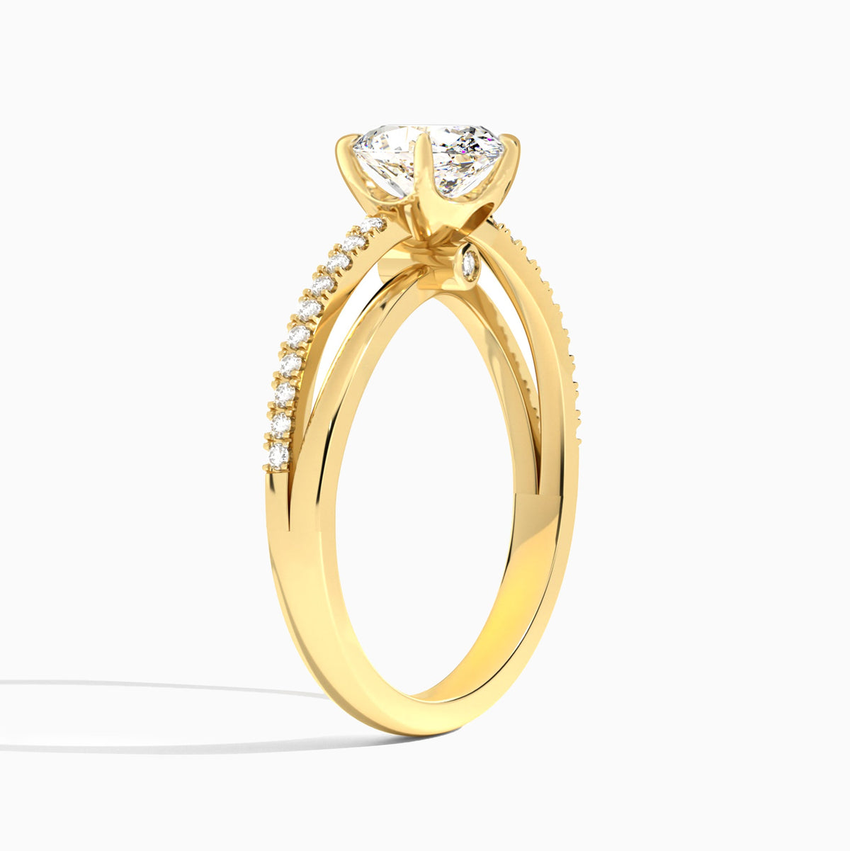 Oval Accents Lab Grown Diamond Engagement Ring In 14K Yellow Gold, Angle View