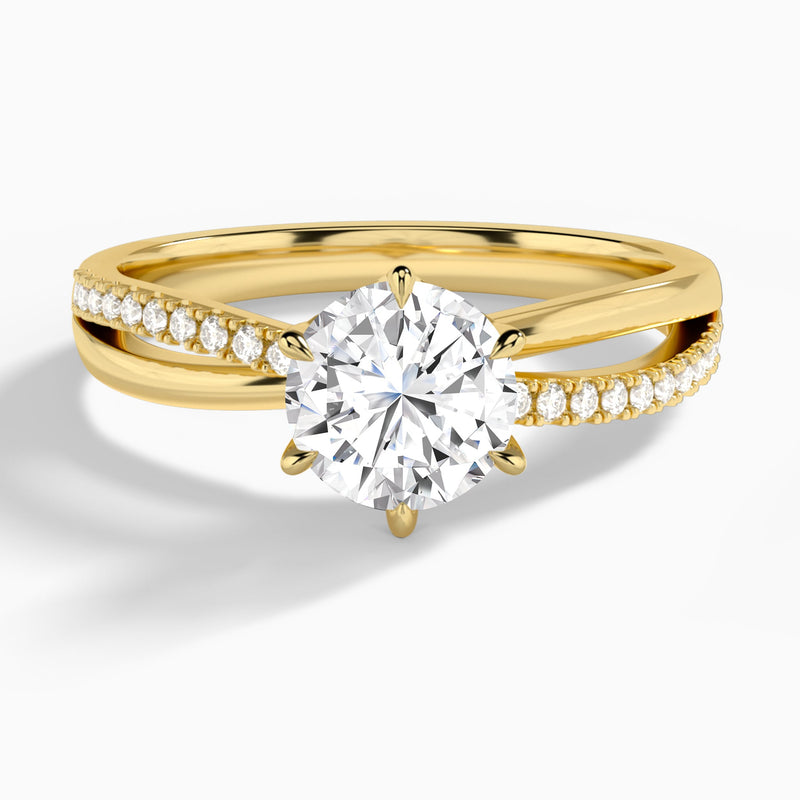 Round Accents Lab Grown Diamond Engagement Ring In 14K Yellow Gold - Lucenjuri