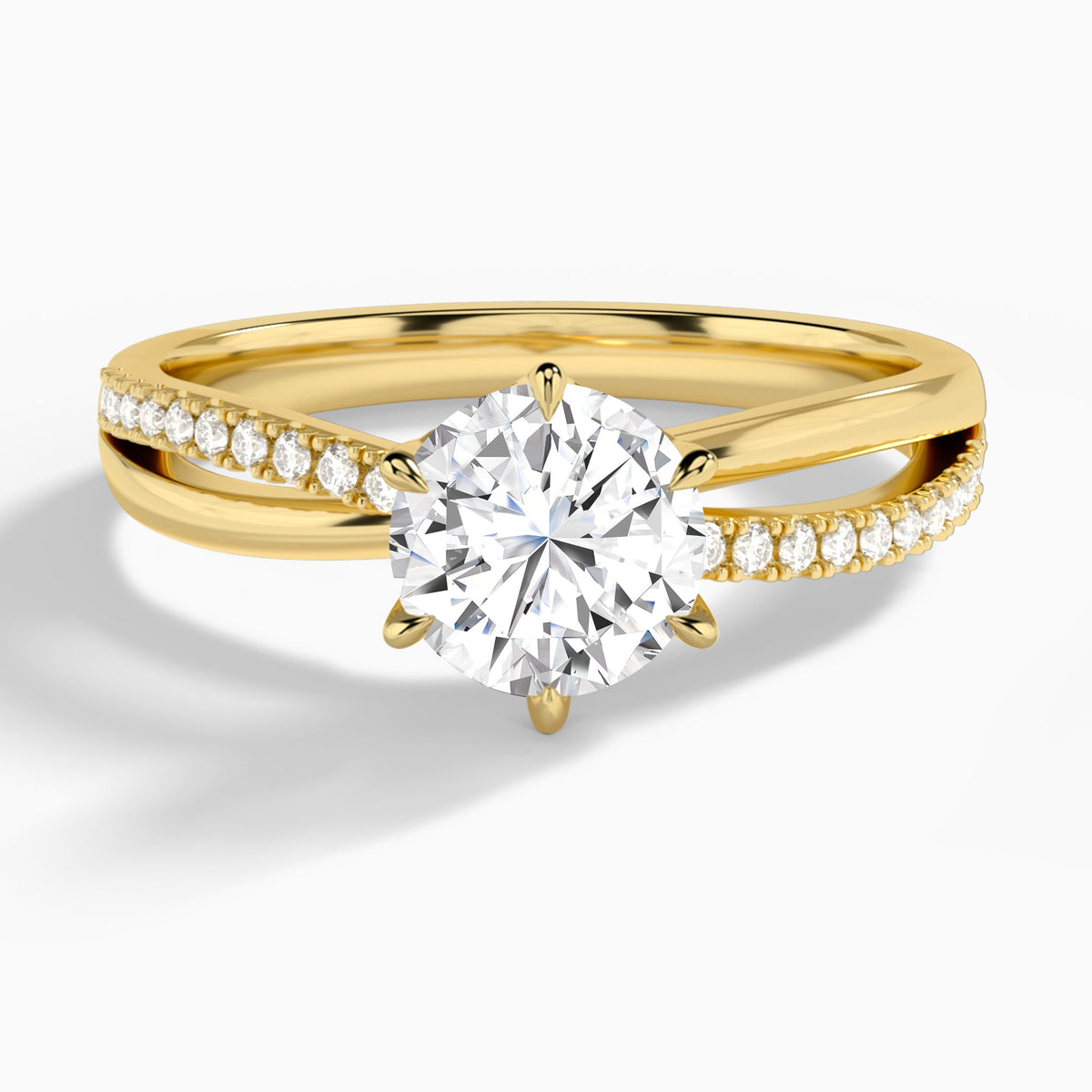 Round Accents Lab Grown Diamond Engagement Ring In 14K Yellow Gold - Lucenjuri
