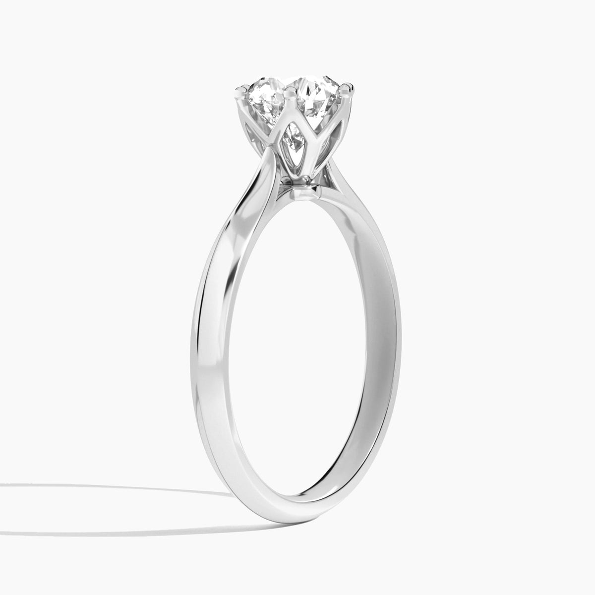 Round Classic Six-Prong Petal Lab Diamond Engagement Ring In Platinum, Angle View