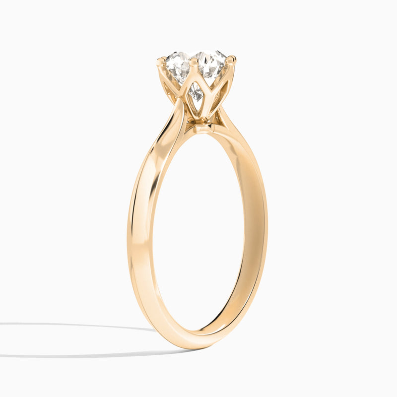 Round Six-Prong Petal Lab Diamond Engagement Ring In 14K Rose Gold, Angle View
