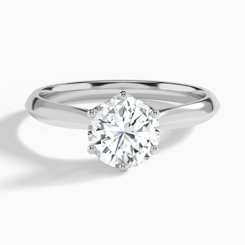 Round Six-Prong Petal Lab Diamond Engagement Ring In 14K White Gold - Lucenjuri