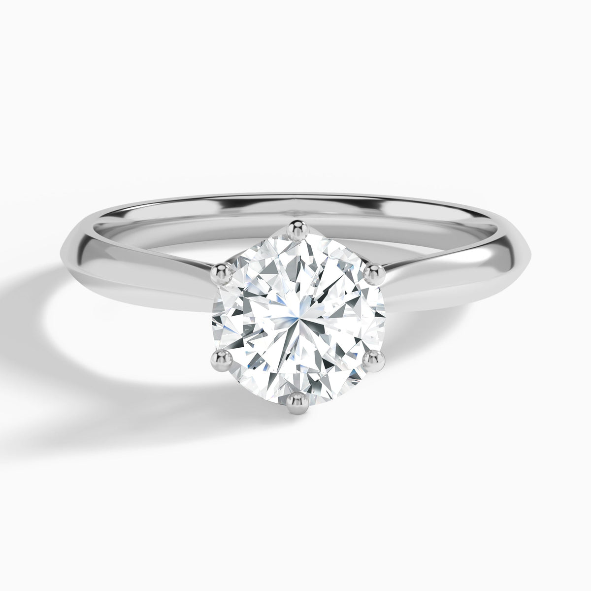 Round Six-Prong Petal Lab Diamond Engagement Ring In 14K White Gold - Lucenjuri