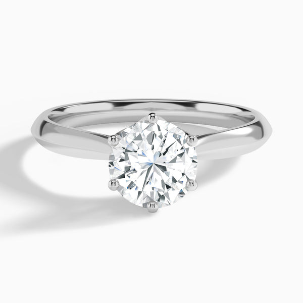Round Six-Prong Petal Lab Diamond Engagement Ring In 14K White Gold - Lucenjuri