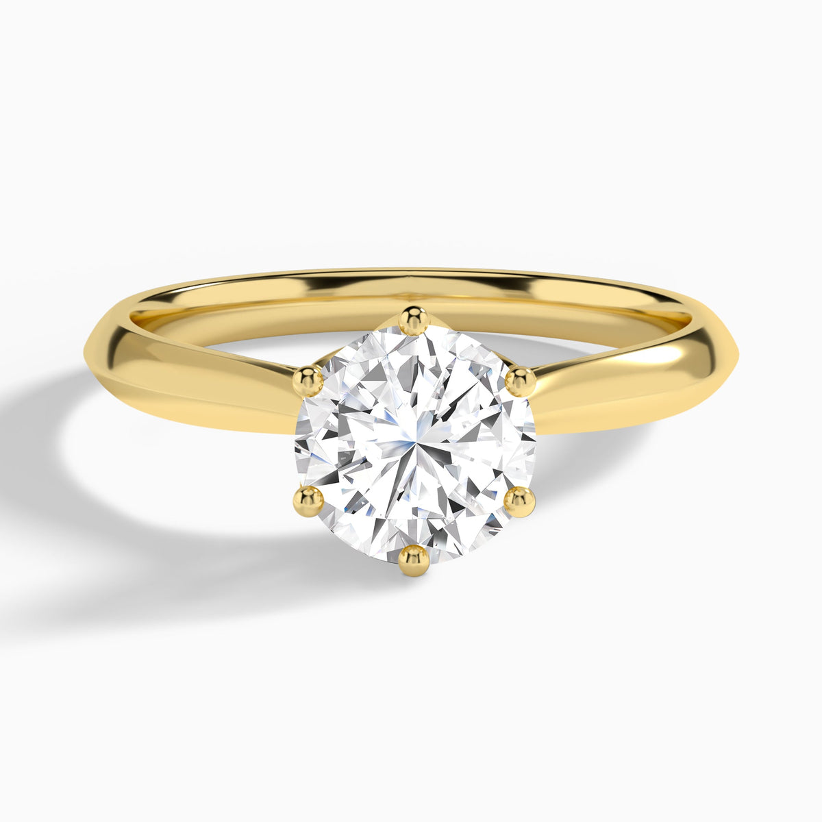 Round Six-Prong Petal Lab Diamond Engagement Ring In 14K Yellow Gold - Lucenjuri
