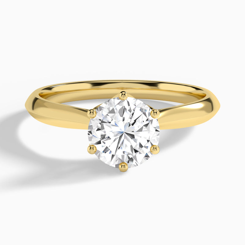 Round Six-Prong Petal Lab Diamond Engagement Ring In 18K Yellow Gold - Lucenjuri