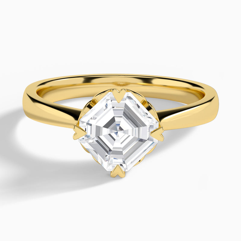 Asscher Charlotte Lab Grown Diamond Engagement Ring In 18K Yellow Gold - Lucenjuri