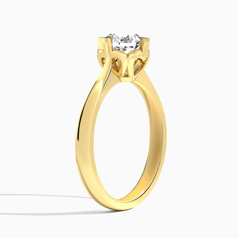 Round Charlotte Lab Grown Diamond Engagement Ring In 18K Yellow Gold, Angle View
