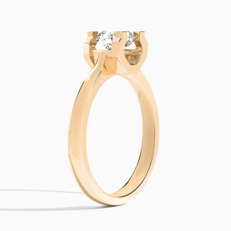 Round Petite Faceted Lab Grown Diamond Engagement Ring In 14K Rose Gold, Angle View