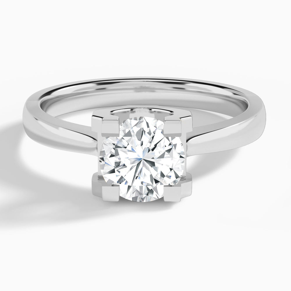 Round Petite Faceted Lab Diamond Engagement Ring In 14K White Gold - Lucenjuri