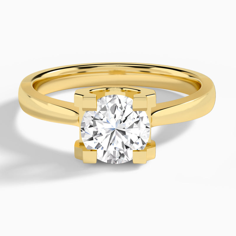 Round Petite Faceted Lab Diamond Engagement Ring In 14K Yellow Gold - Lucenjuri