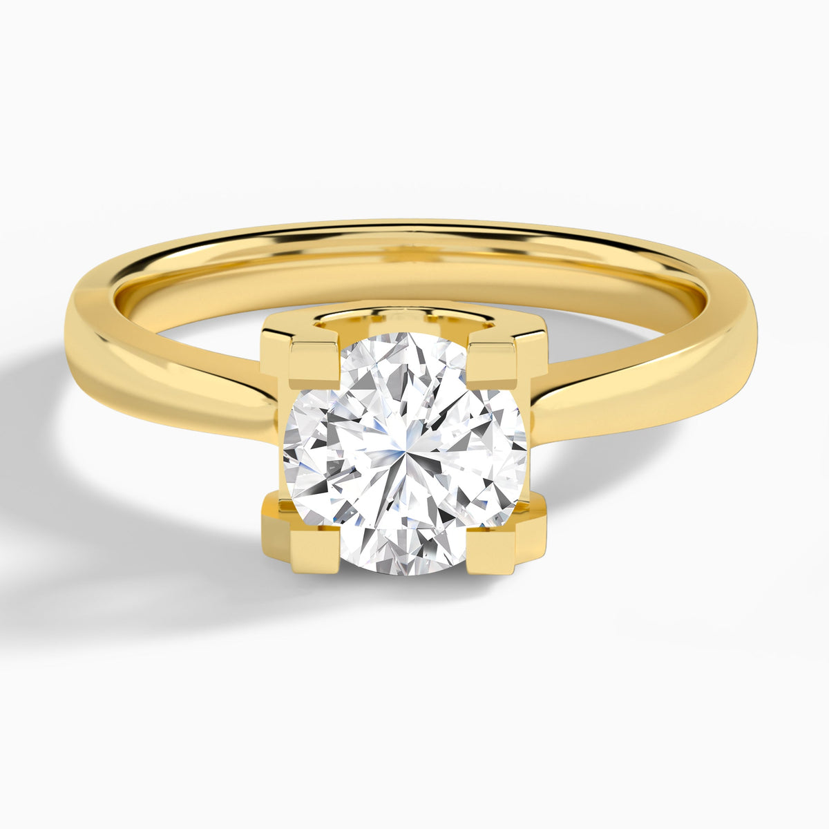 Round Petite Faceted Lab Diamond Engagement Ring In 18K Yellow Gold - Lucenjuri