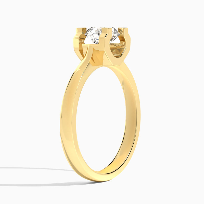 Round Petite Faceted Lab Diamond Engagement Ring In 14K Yellow Gold, Angle View