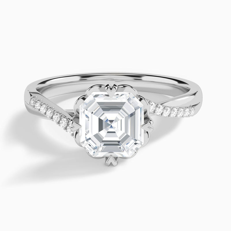 Asscher Norah Lab Grown Diamond Engagement Ring In 18K White Gold - Lucenjuri