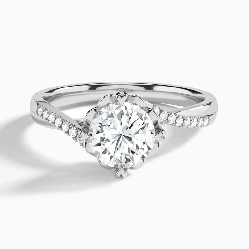 Round Norah Lab Grown Diamond Engagement Ring In 14K White Gold - Lucenjuri