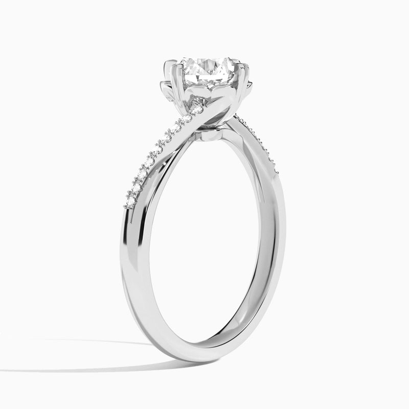 Round Norah Lab Grown Diamond Engagement Ring In 14K White Gold, Angle View