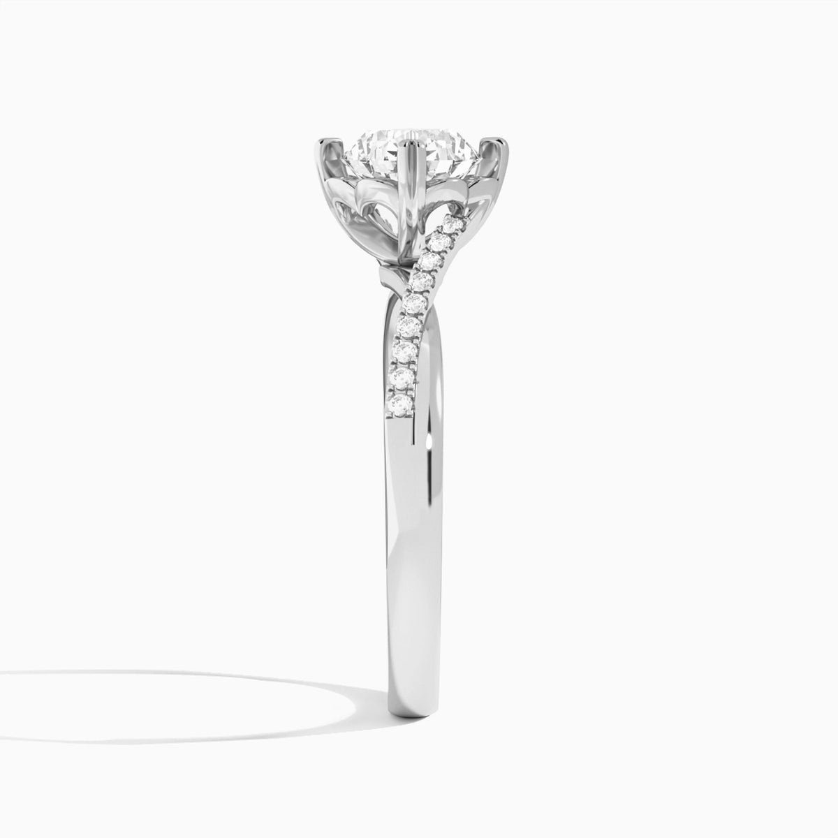 Round Norah Lab Grown Diamond Engagement Ring In 14K White Gold, Side View
