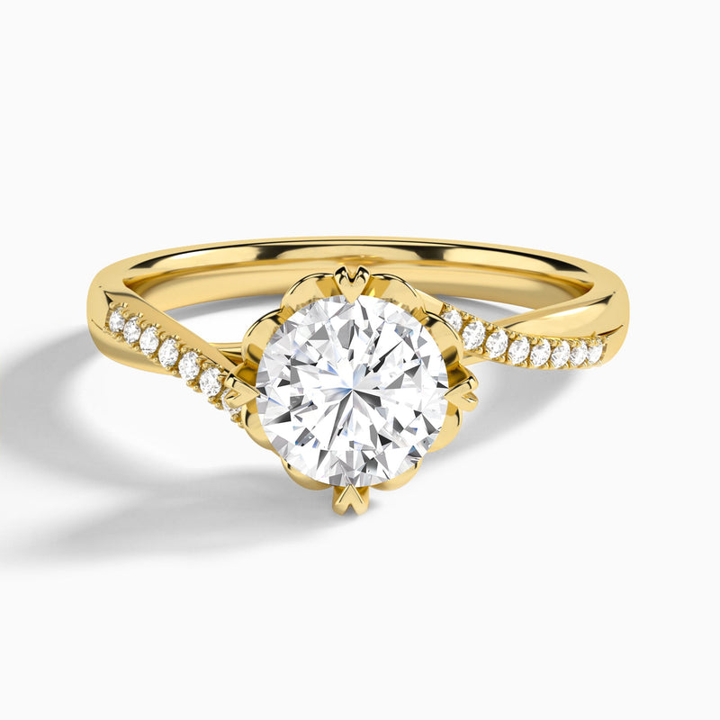 Round Norah Lab Grown Diamond Engagement Ring In 14K Yellow Gold - Lucenjuri