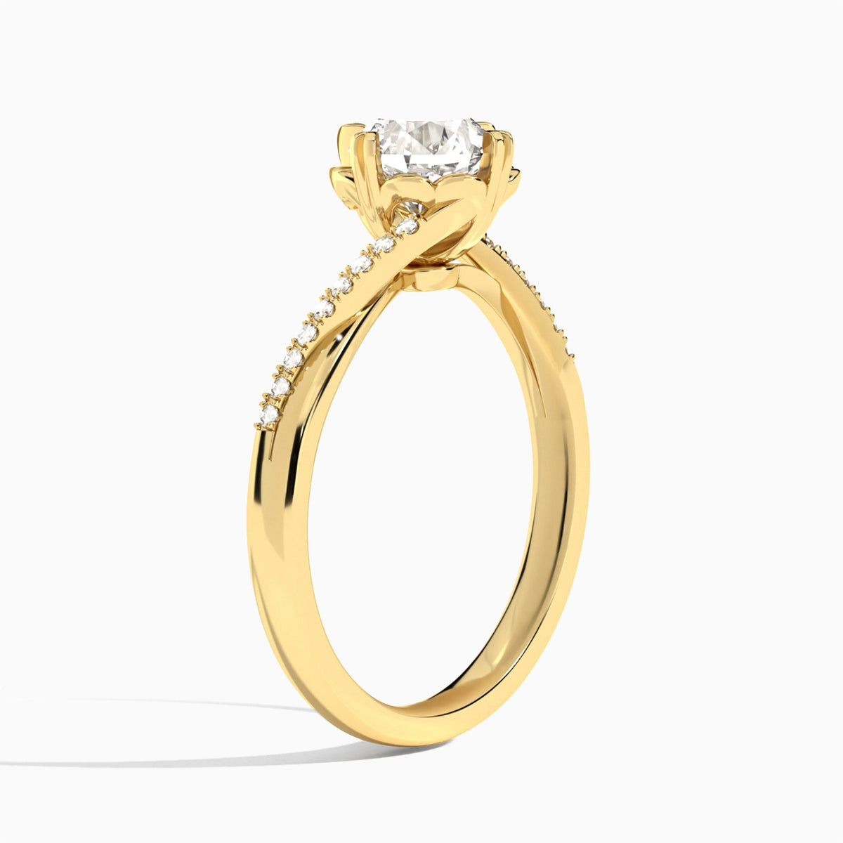 Round Norah Lab Grown Diamond Engagement Ring In 18K Yellow Gold, Angle View