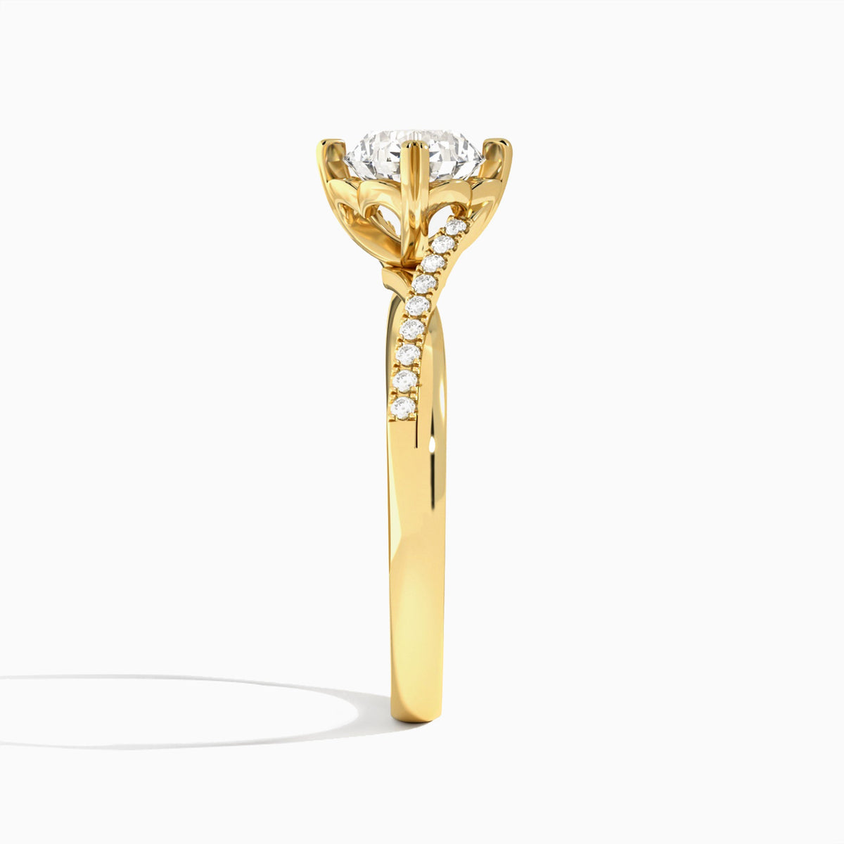 Round Norah Lab Grown Diamond Engagement Ring In 18K Yellow Gold, Side View
