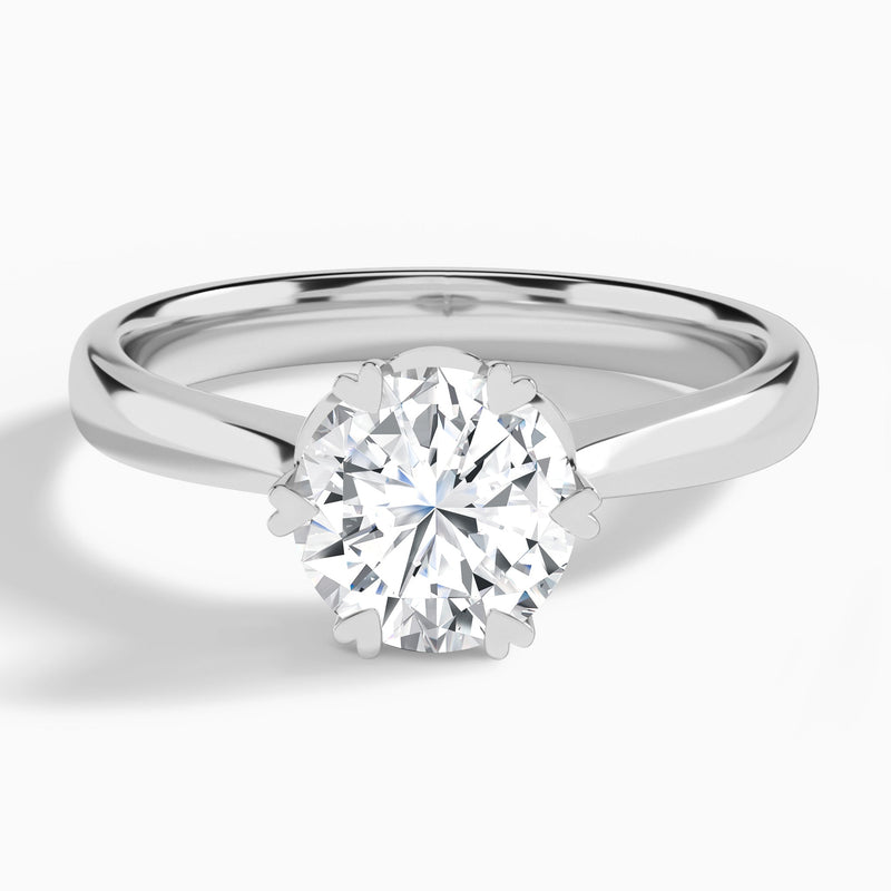 Round Six-Prong Lab Diamond Engagement Ring In 14K White Gold - Lucenjuri