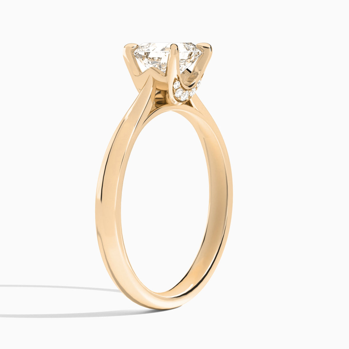Asscher Knife Edge Lab Diamond Engagement Ring In 14K Rose Gold, Angle View