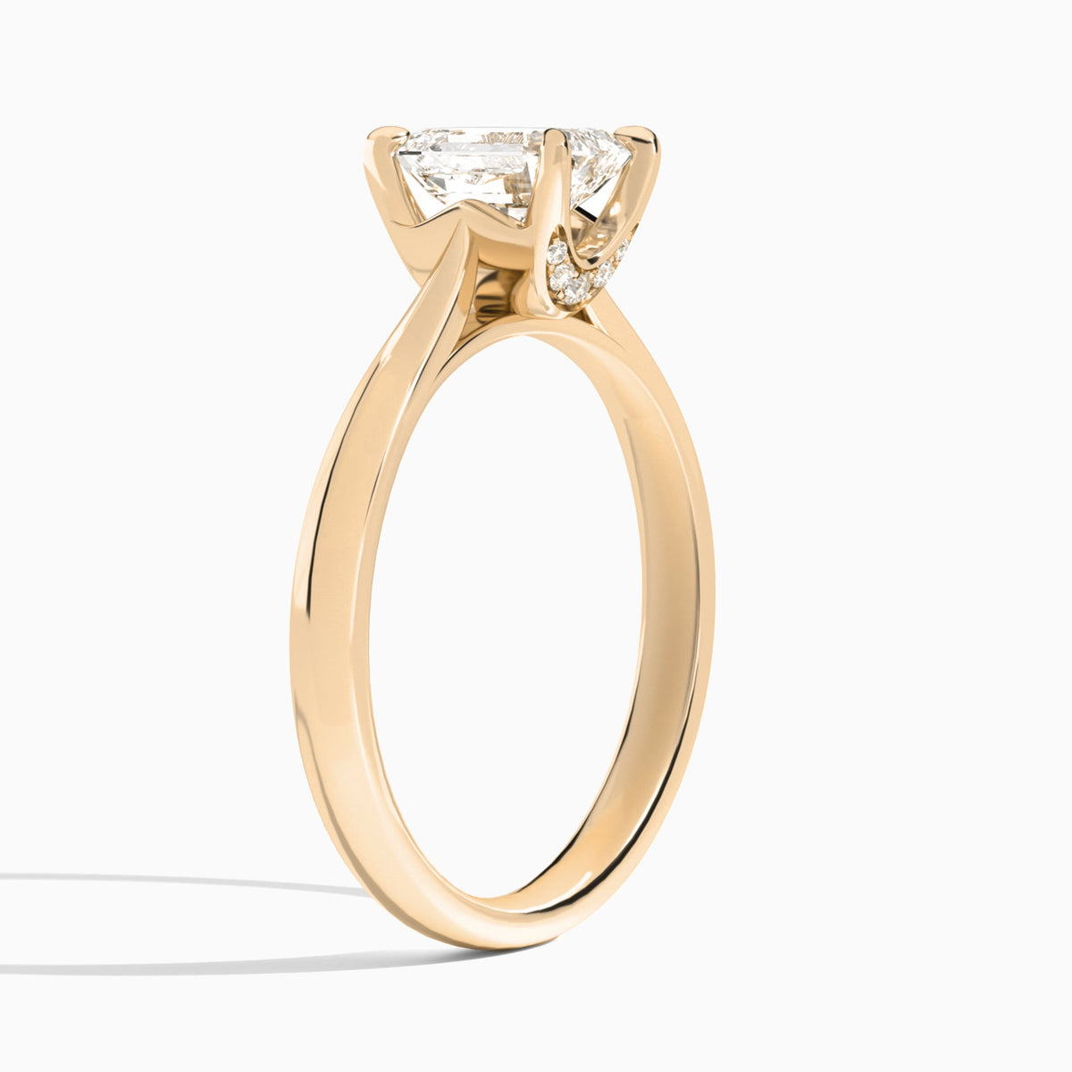 Emerald Knife Edge Lab Diamond Engagement Ring In 14K Rose Gold, Angle View