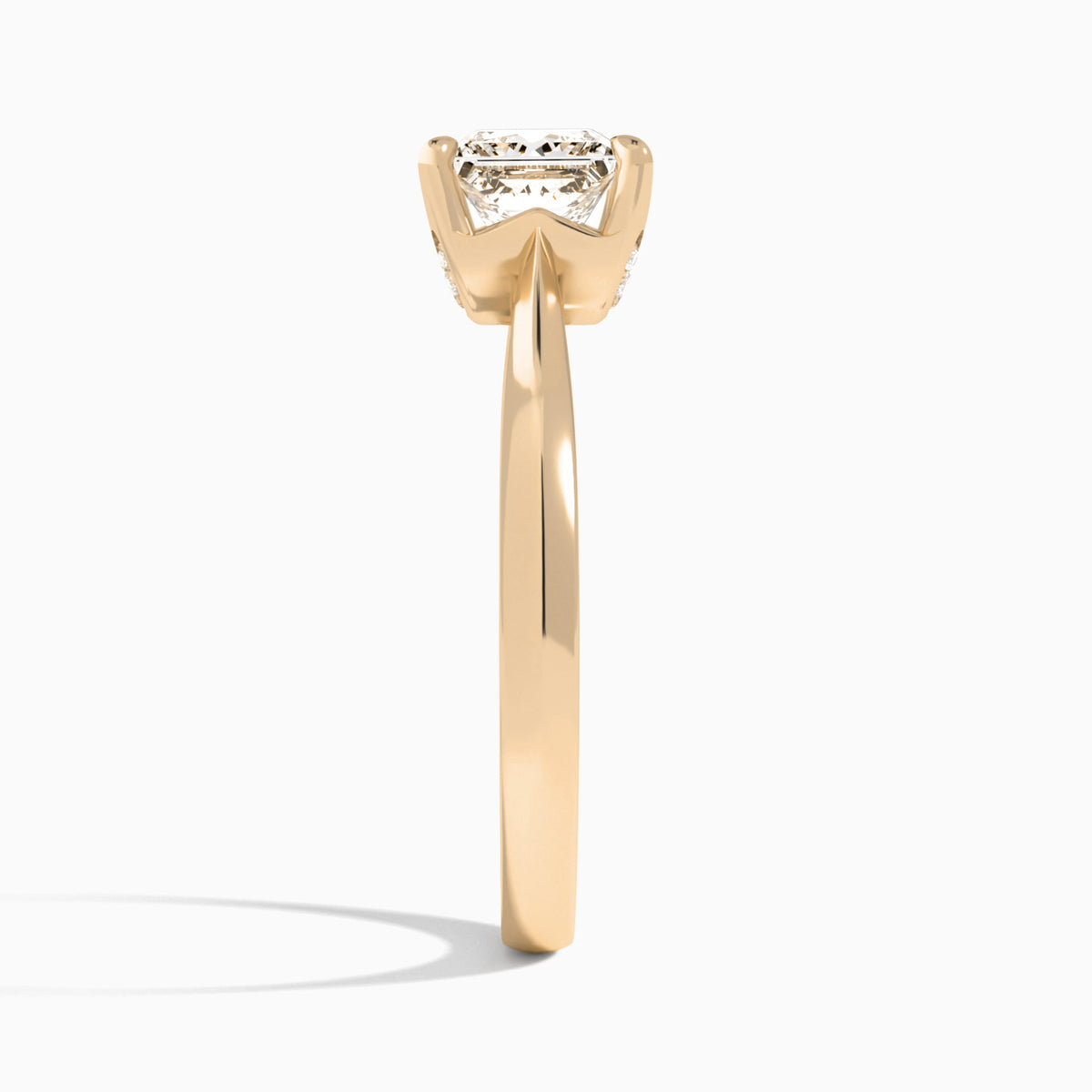 Princess Knife Edge Lab Diamond Engagement Ring In 14K Rose Gold, Side View