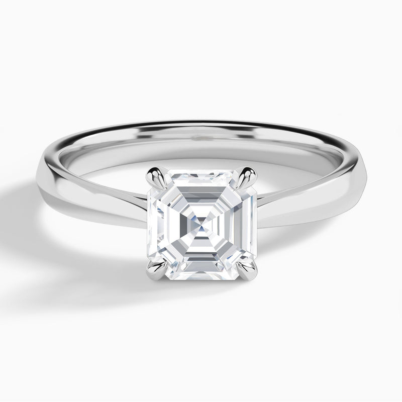 Asscher Knife Edge Lab Diamond Engagement Ring In 18K White Gold - Lucenjuri