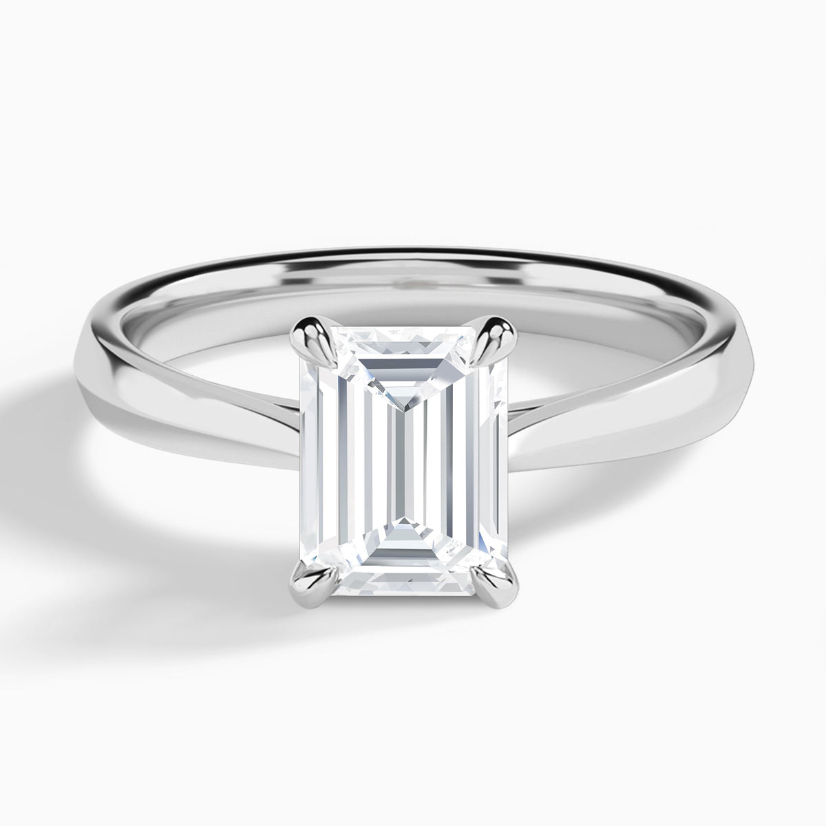 Emerald Knife Edge Lab Diamond Engagement Ring In 18K White Gold - Lucenjuri