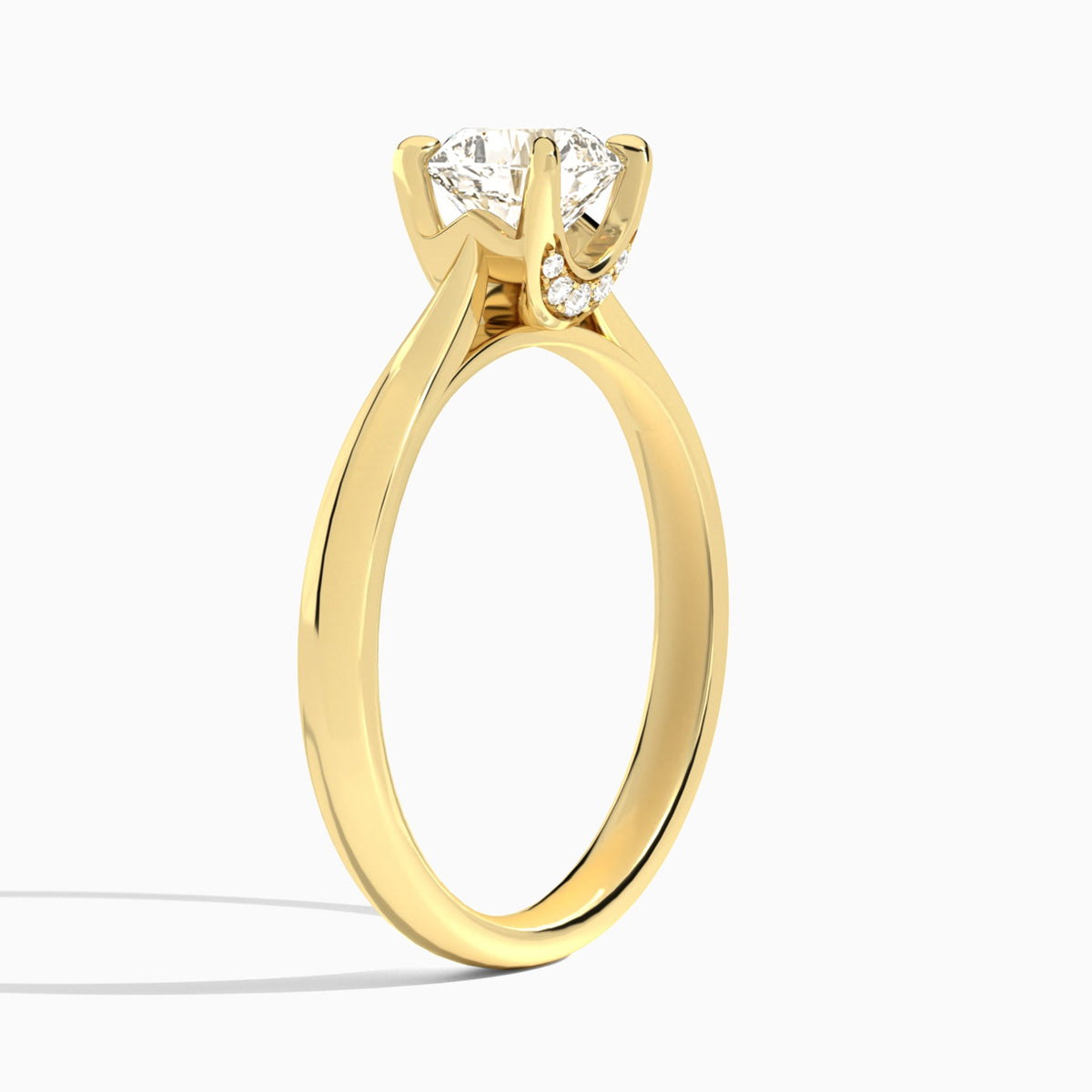 Cushion Knife Edge Lab Diamond Engagement Ring In 18K Yellow Gold, Angle View