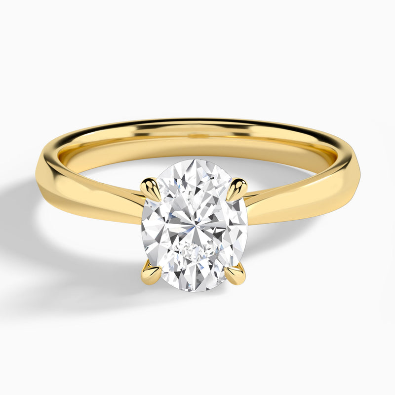 Oval Knife Edge Lab Diamond Engagement Ring In 18K Yellow Gold - Lucenjuri