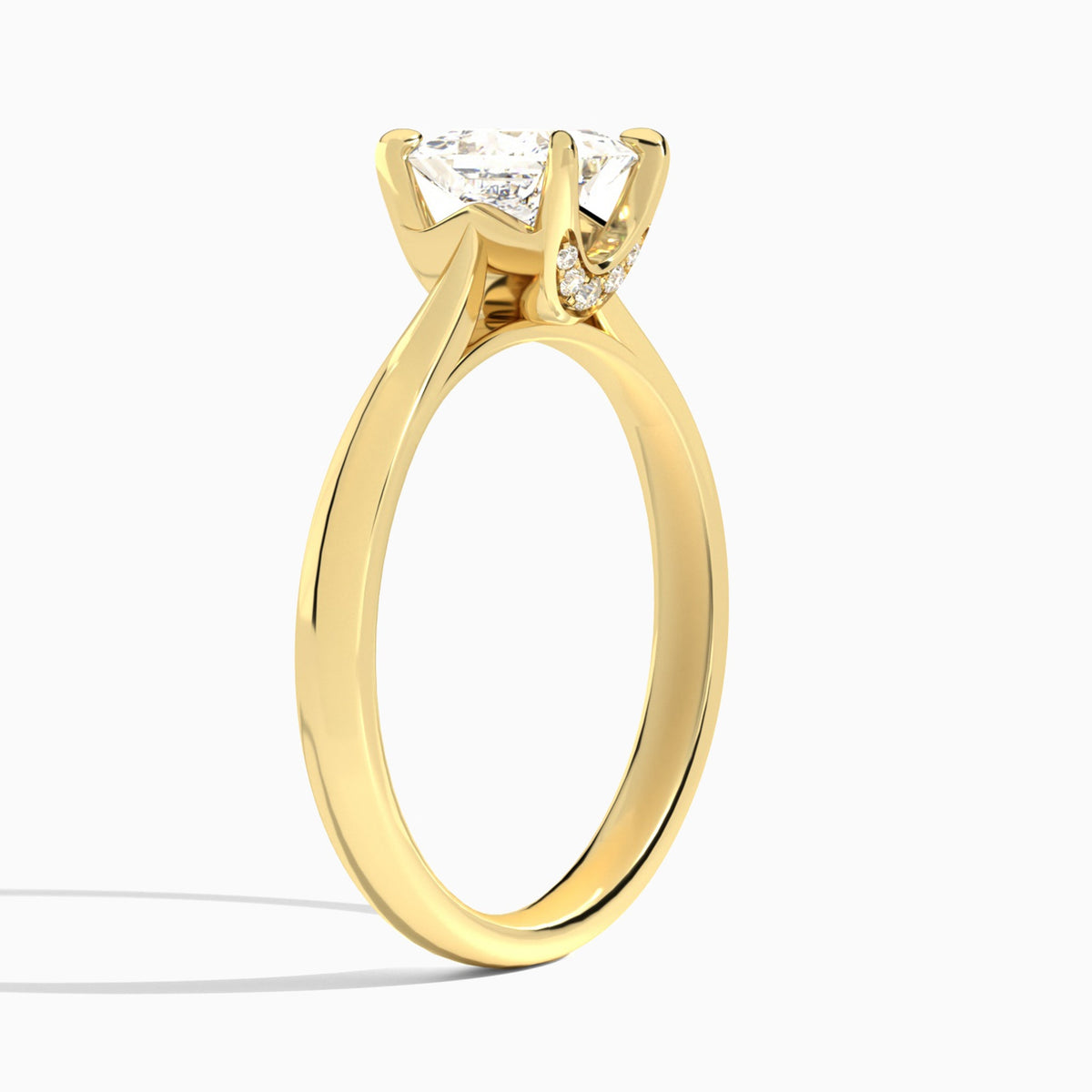 Princess Knife Edge Lab Diamond Engagement Ring In 14K Yellow Gold, Angle View
