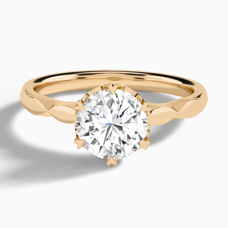 Round Faceted Six-Prong Lab Diamond Engagement Ring In 14K Rose Gold - Lucenjuri