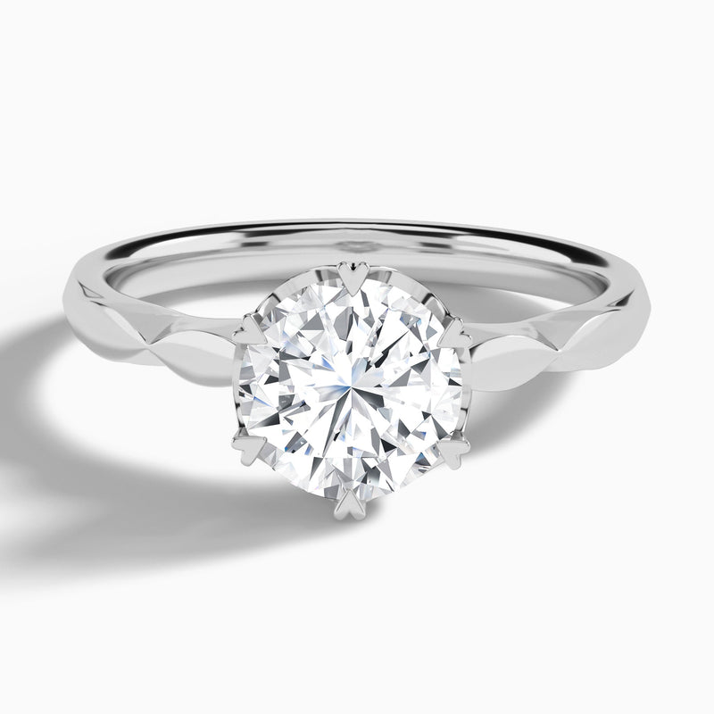 Round Faceted Six-Prong Lab Diamond Engagement Ring In 14K White Gold - Lucenjuri