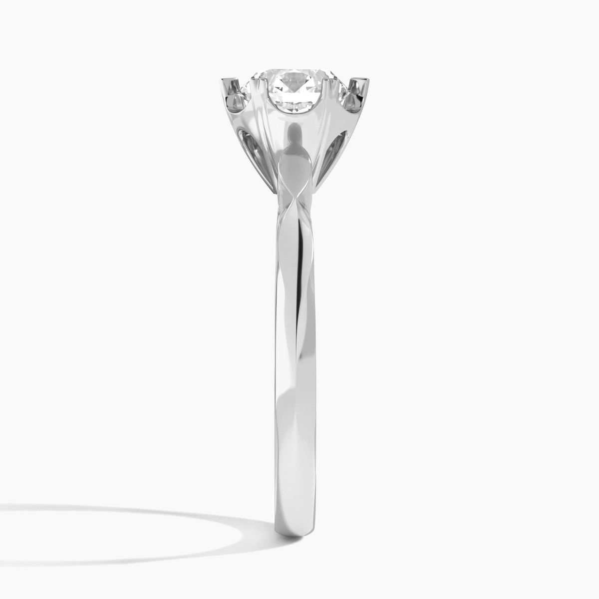 Round Faceted Six-Prong Lab Diamond Engagement Ring In 18K White Gold, Side View