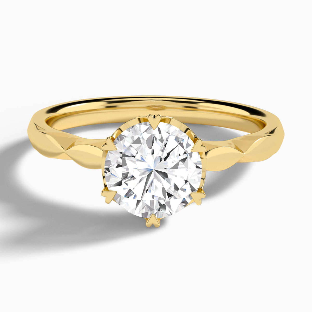 Round Faceted Six-Prong Lab Diamond Engagement Ring In 18K Yellow Gold - Lucenjuri