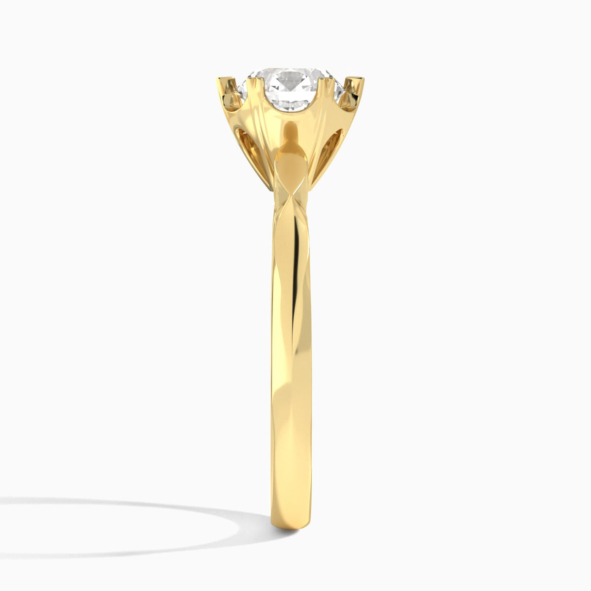 Round Faceted Six-Prong Lab Diamond Engagement Ring In 14K Yellow Gold, Side View