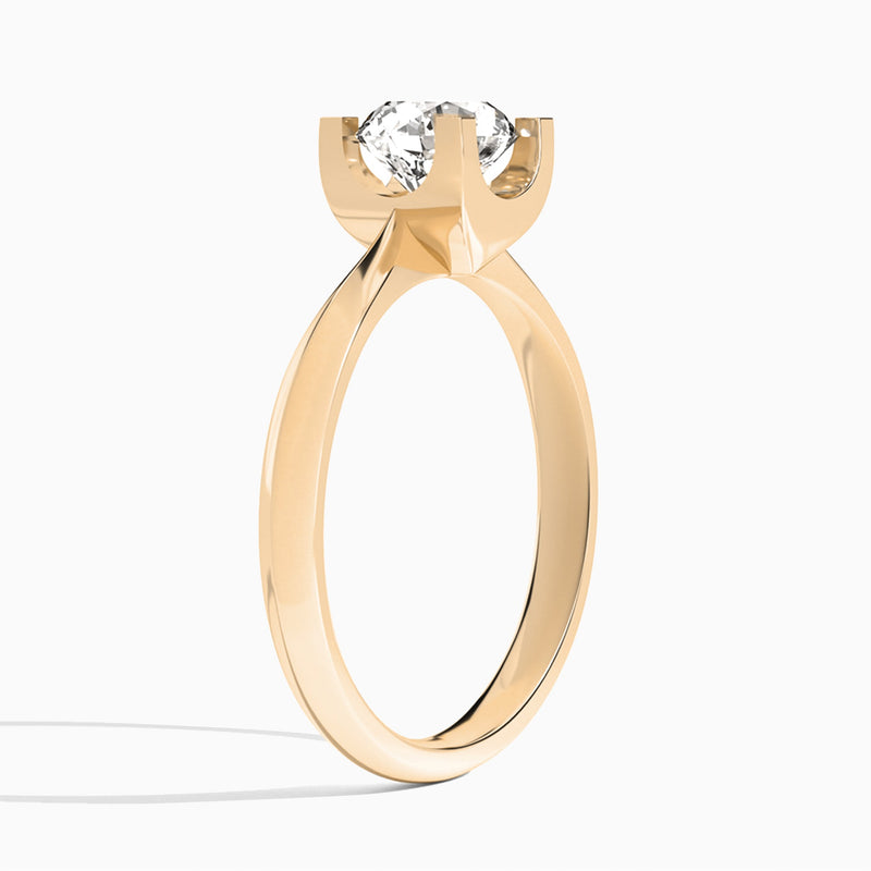 Round Four-Prong Knife Edge Lab Diamond Engagement Ring In 14K Rose Gold, Angle View