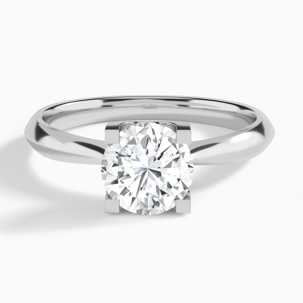Round Four-Prong Knife Edge Lab Diamond Engagement Ring In 14K White Gold - Lucenjuri