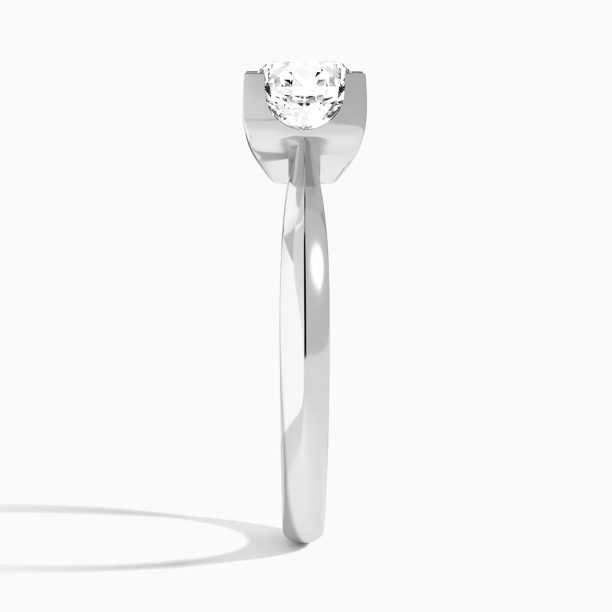 Round Four-Prong Knife Edge Lab Diamond Engagement Ring In 14K White Gold, Side View