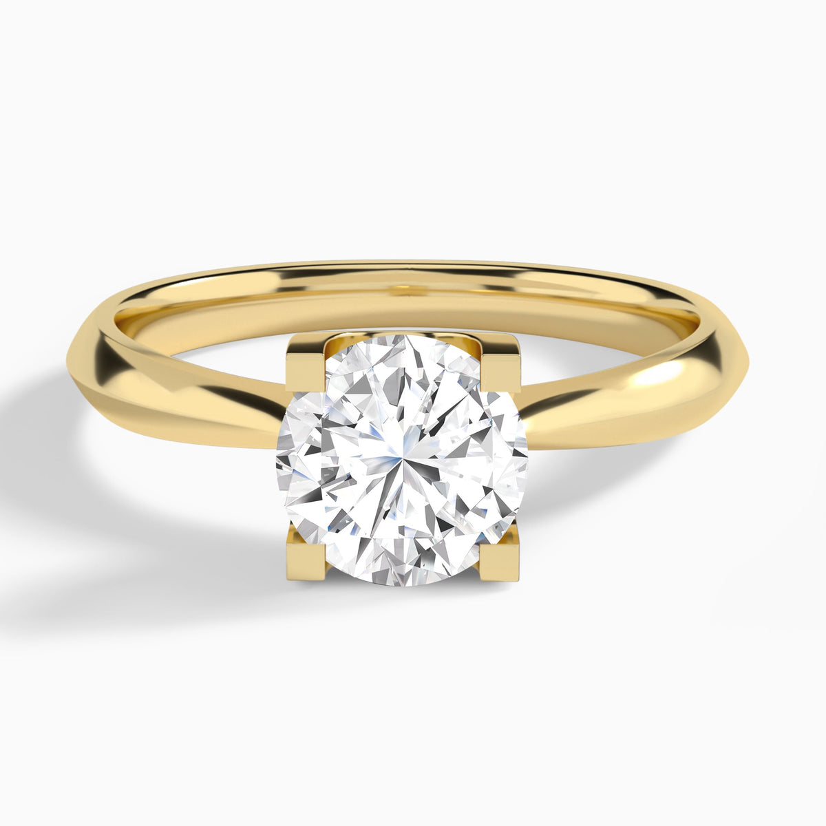 Round Four-Prong Knife Edge Lab Diamond Engagement Ring In 14K Yellow Gold - Lucenjuri