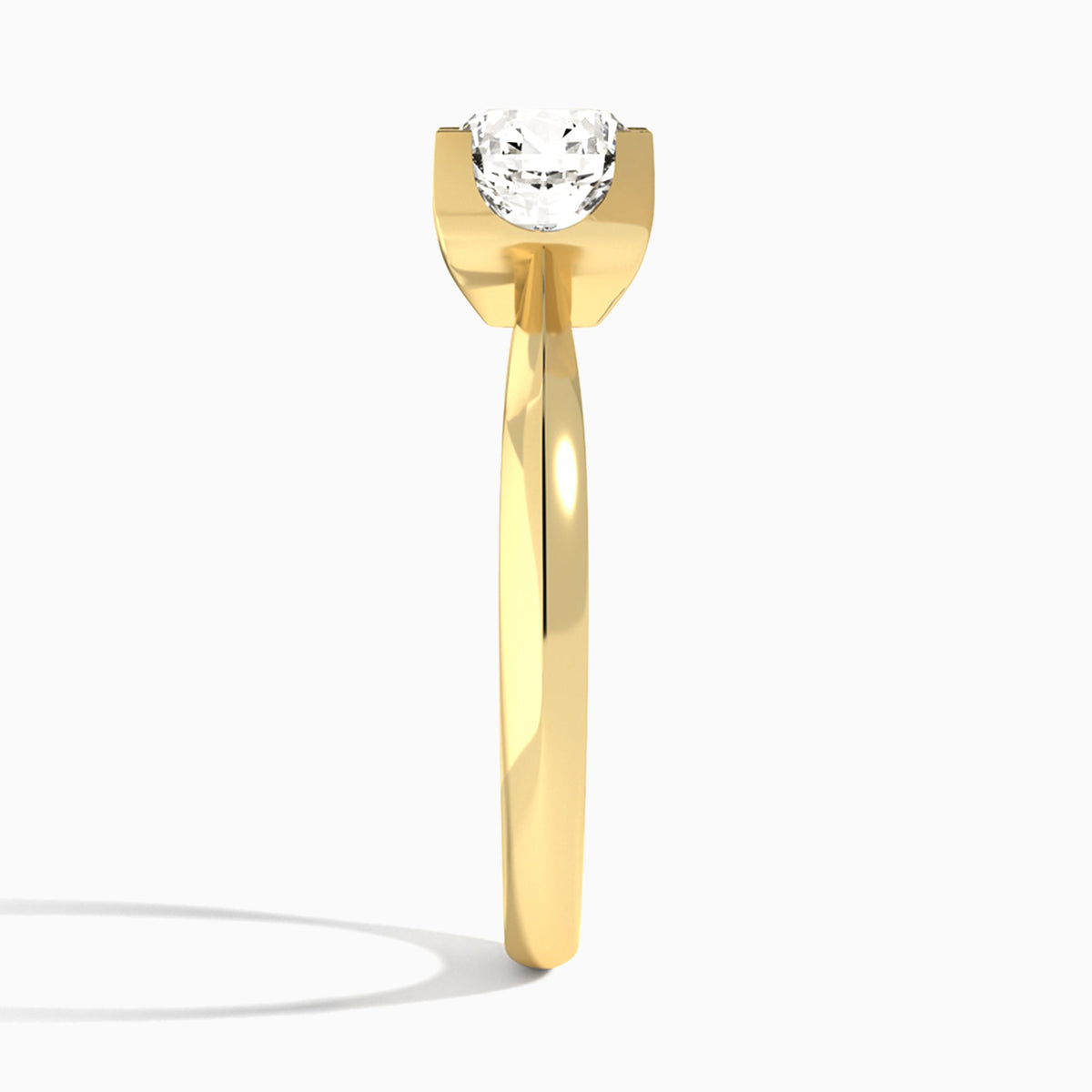 Round Four-Prong Knife Edge Lab Diamond Engagement Ring In 18K Yellow Gold, Side View