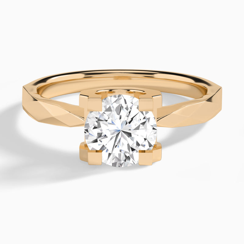Round Faceted Lab Grown Diamond Engagement Ring In 14K Rose Gold - Lucenjuri