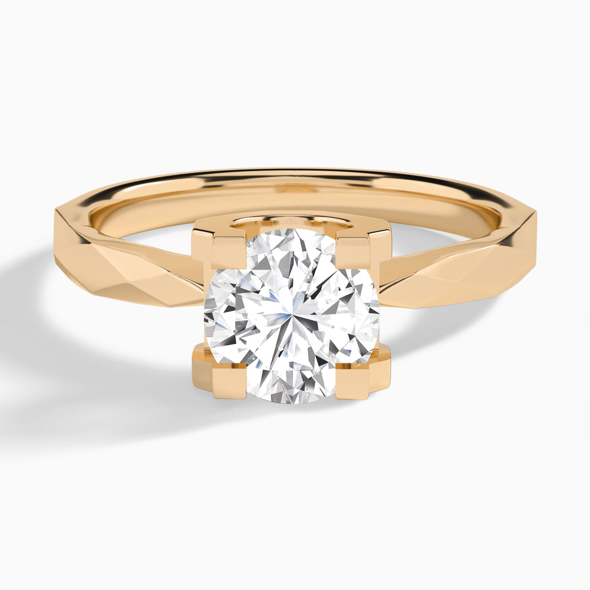 Round Faceted Lab Grown Diamond Engagement Ring In 14K Rose Gold - Lucenjuri