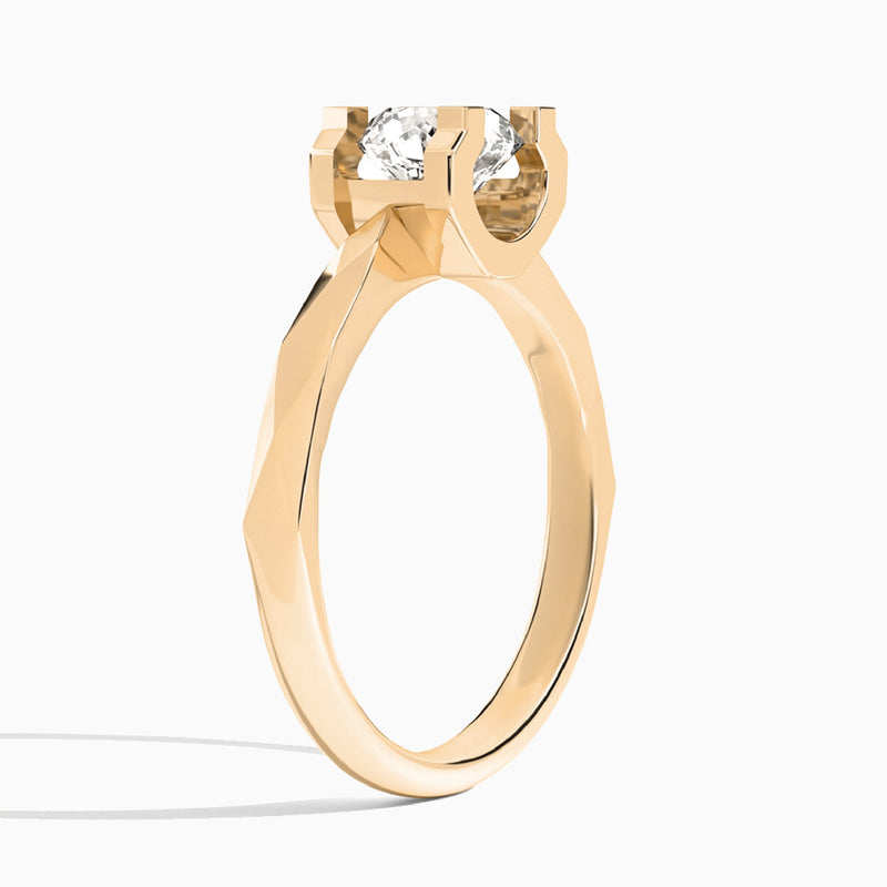 Round Faceted Lab Grown Diamond Engagement Ring In 14K Rose Gold, Angle View